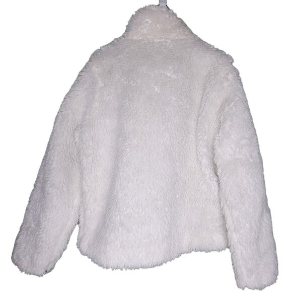 Tommy Hilfiger Faux Fur Jacket Fleece Small Cream Full Zip Logo Pockets - Picture 2 of 8
